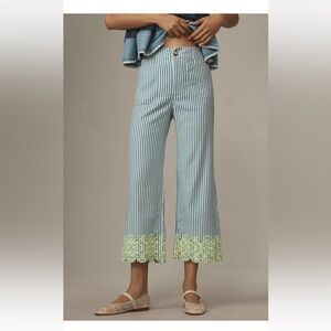 Anthropologie The Collette Cropped Wide-Leg Embroidered pants NWT!!